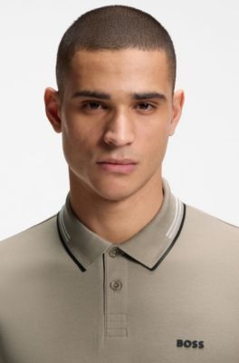 Polo Slim en coton stretch logot&eacute;, Chaux