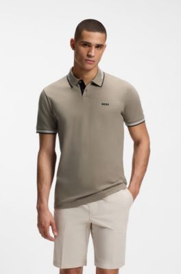 Polo slim fit con detalles de rayas en contraste, Cal