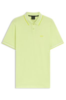 Stretch-cotton slim-fit polo shirt with branding and stripes, Light Green