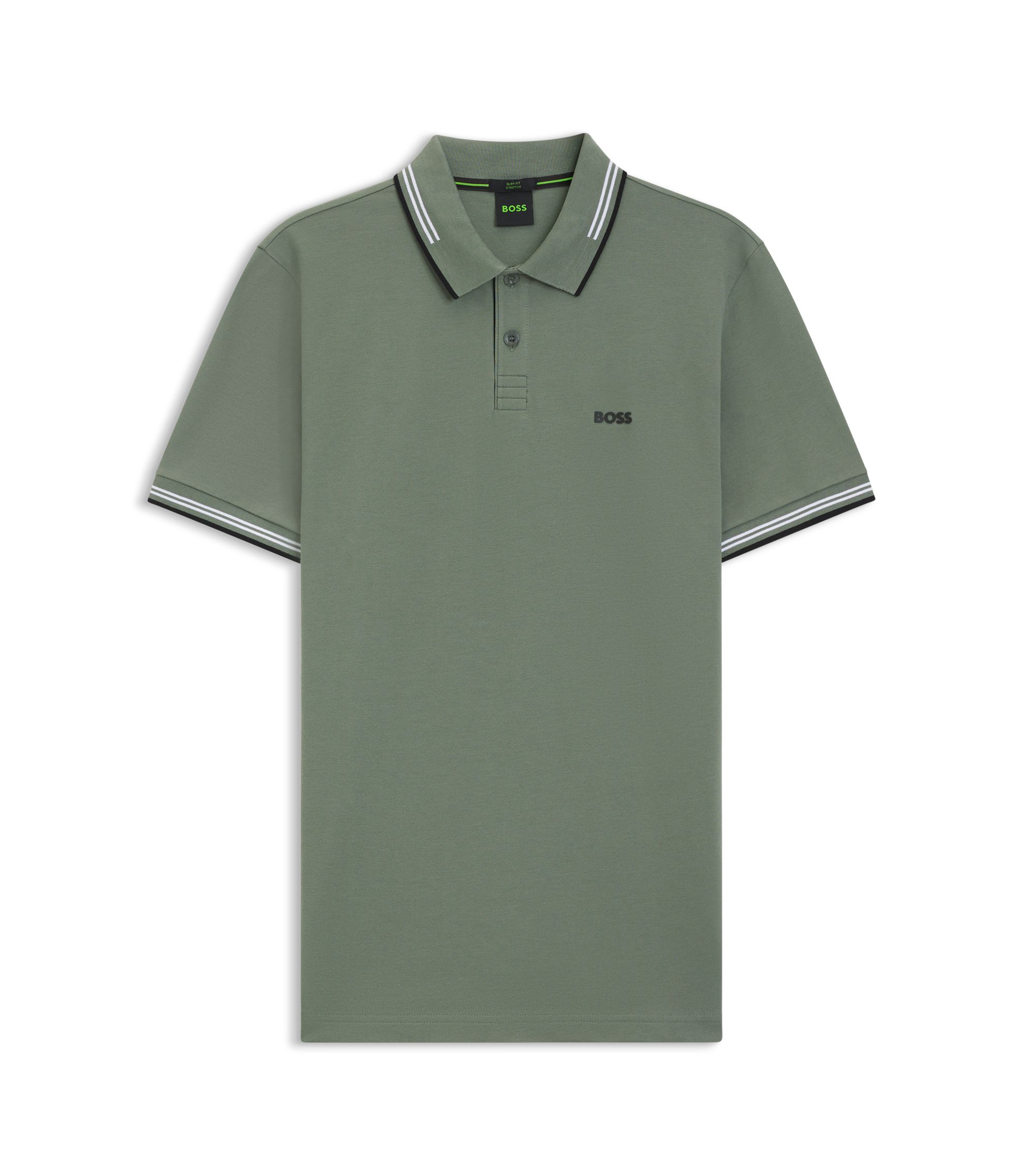 BOSS Stretch-cotton slim-fit polo shirt with branding and