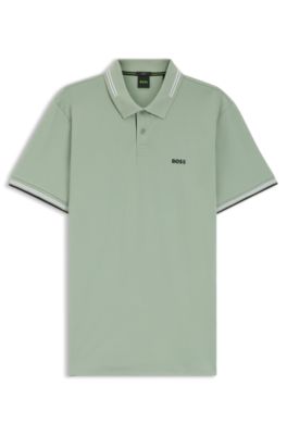 Slim-fit polo shirt with contrast-stripe details, Light Green