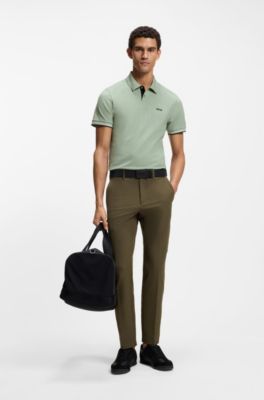 Slim-fit polo shirt with contrast-stripe details, Light Green