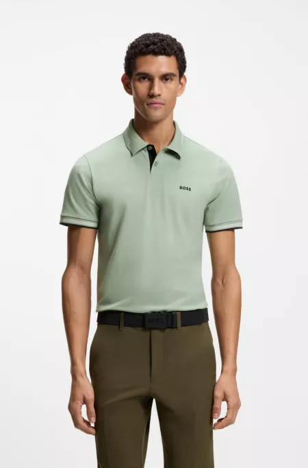 Stretch-cotton slim-fit polo shirt with branding and stripes