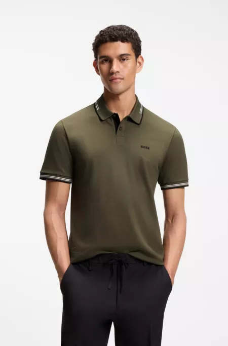 Stretch-cotton slim-fit polo shirt with branding and stripes