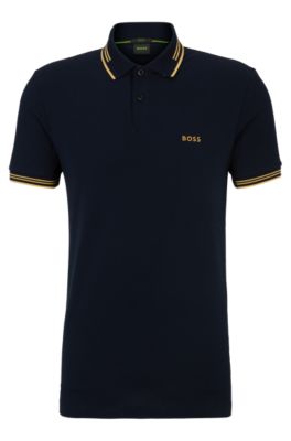 BOSS Stretch cotton slim fit polo shirt with branding Dark Blue