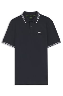 Polo slim fit con detalles de rayas en contraste, Azul oscuro