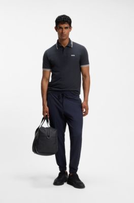 Polo slim fit con detalles de rayas en contraste, Azul oscuro