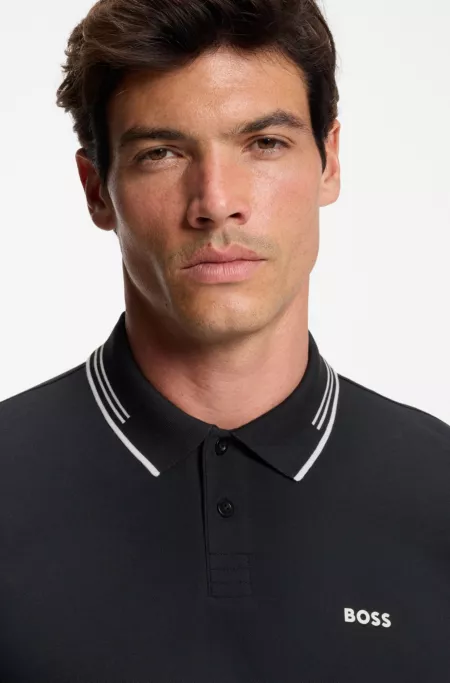 Stretch-cotton slim-fit polo shirt with branding and stripes
