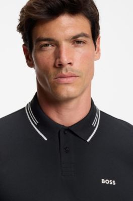 Polo Slim en coton stretch logot&eacute;, Bleu fonc&eacute;