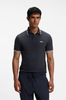 Polo slim fit con detalles de rayas en contraste, Azul oscuro