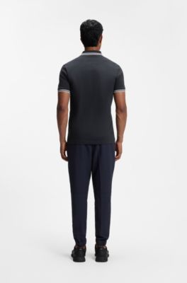 Slim-fit polo shirt with contrast-stripe details, Dark Blue