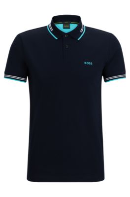 HUGO BOSS STRETCH-COTTON SLIM-FIT POLO SHIRT WITH BRANDING