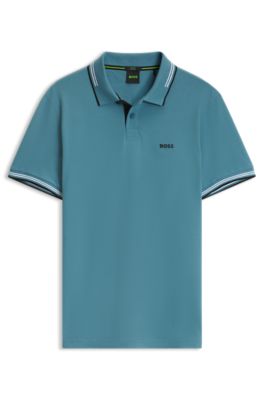 Polo Slim avec d&eacute;tails &agrave; rayures contrastantes, Bleu