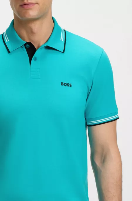 Stretch-cotton slim-fit polo shirt with branding and stripes