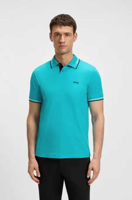 Stretch-cotton slim-fit polo shirt with branding and stripes
