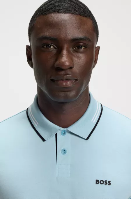 Stretch-cotton slim-fit polo shirt with branding and stripes