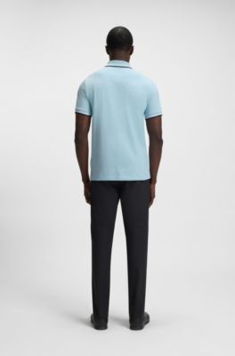 Polo Slim en coton stretch logot&eacute;, bleu clair