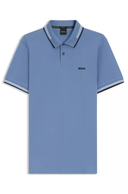 Stretch-cotton slim-fit polo shirt with branding and stripes
