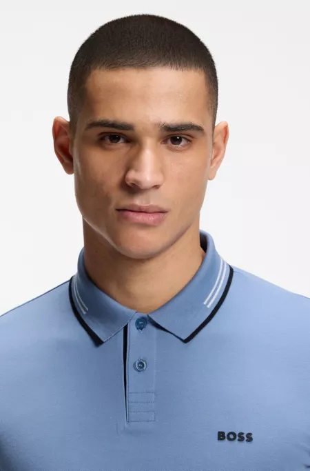 Stretch-cotton slim-fit polo shirt with branding and stripes