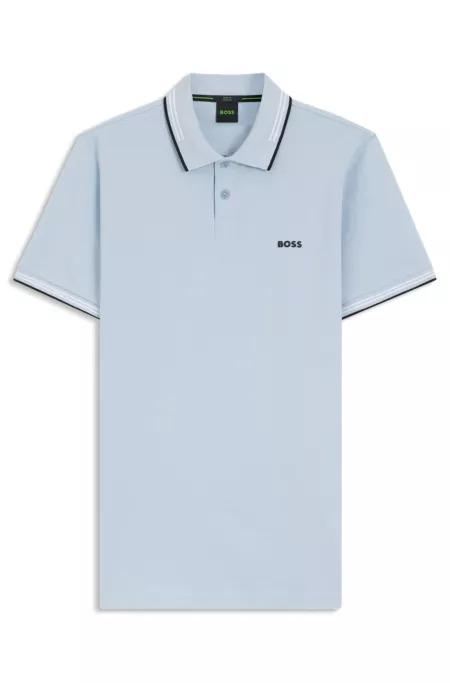 Stretch-cotton slim-fit polo shirt with branding and stripes