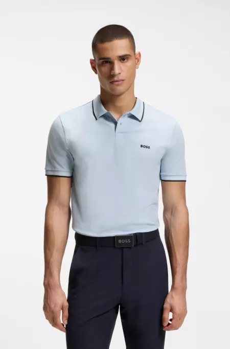 Stretch-cotton slim-fit polo shirt with branding and stripes