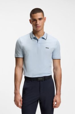 Polo slim fit de algod&oacute;n el&aacute;stico con detalles de la marca, Celeste