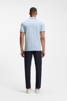 Slim-fit polo shirt with contrast-stripe details, Light Blue
