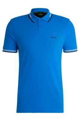 Shop Hugo Boss Stretch-cotton Slim-fit Polo Shirt With Branding In Light Blue