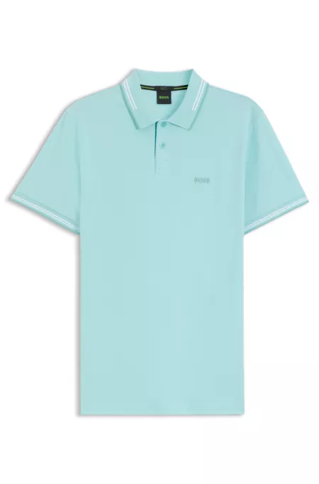 Stretch-cotton slim-fit polo shirt with branding and stripes