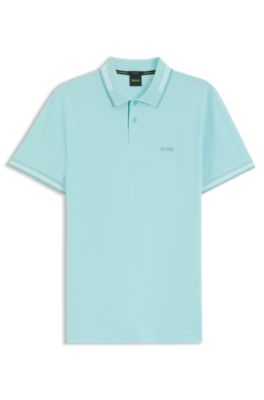 Polo slim fit con detalles de rayas en contraste, Celeste