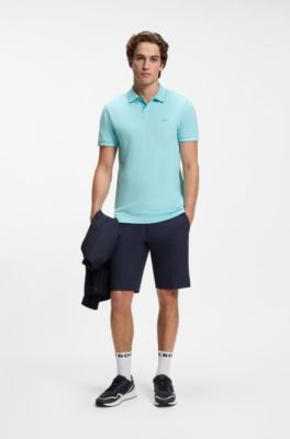 Polo slim fit con detalles de rayas en contraste, Celeste