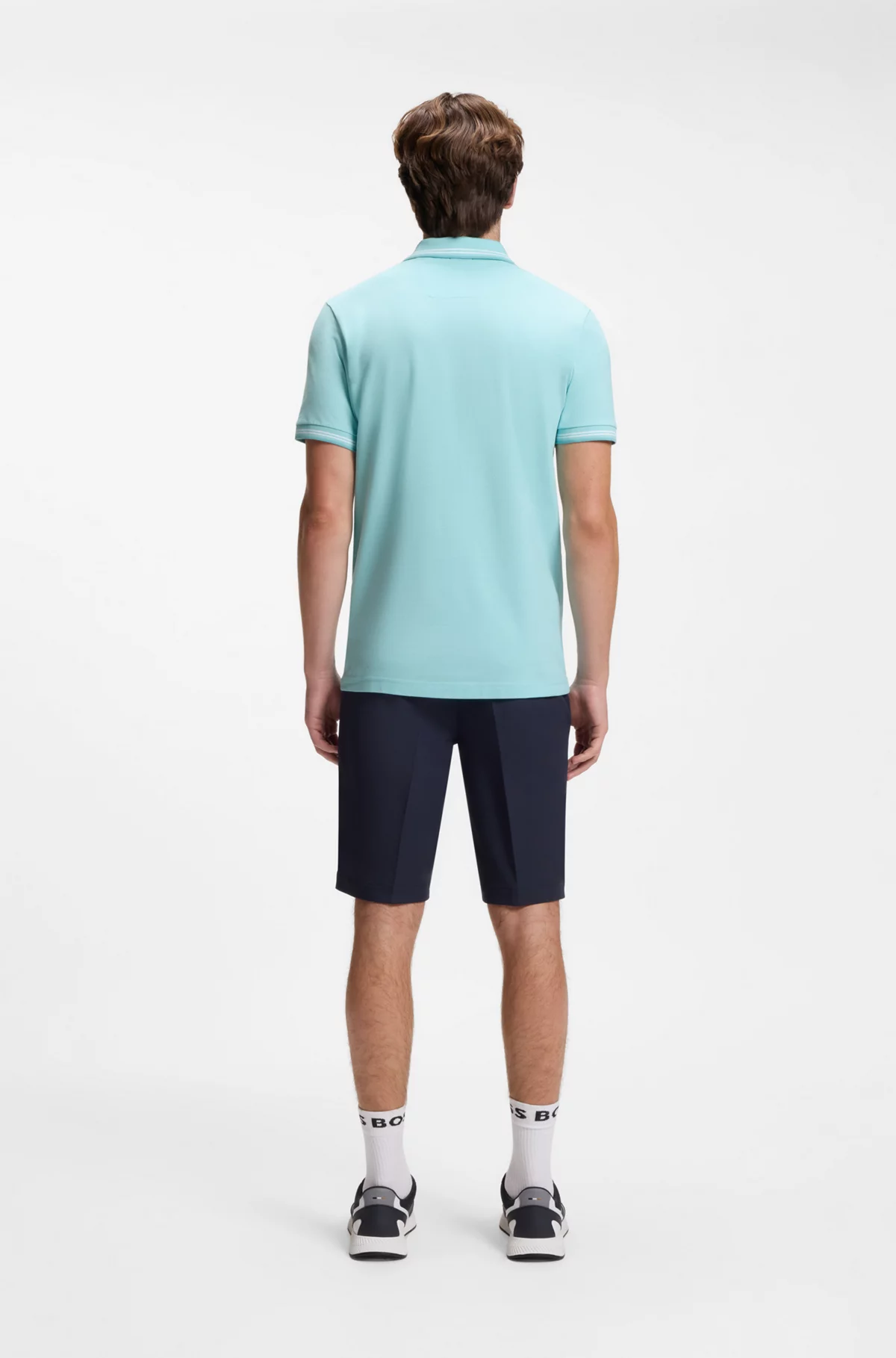 Polo slim fit de algodón elástico con detalles de la marca, Celeste