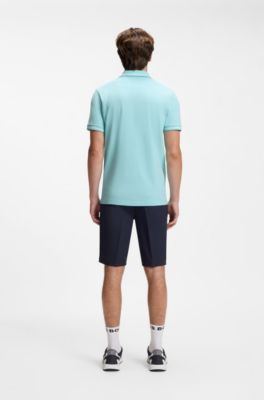 Polo slim fit con detalles de rayas en contraste, Celeste