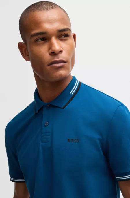Stretch-cotton slim-fit polo shirt with branding and stripes