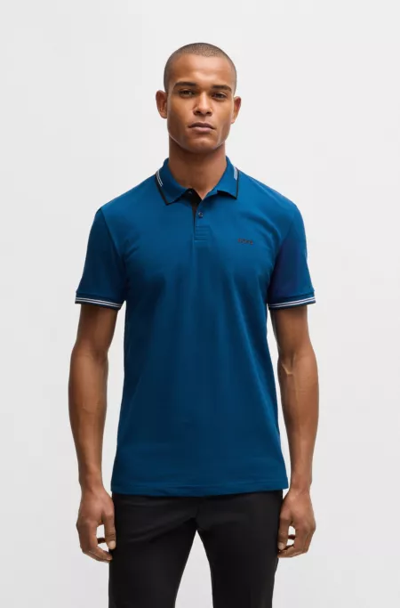 Stretch-cotton slim-fit polo shirt with branding and stripes