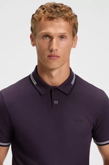 Stretch-cotton slim-fit polo shirt with branding and stripes