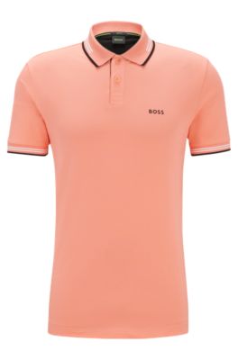 Polo slim fit de algod&oacute;n el&aacute;stico con detalles de la marca, Rojo claro