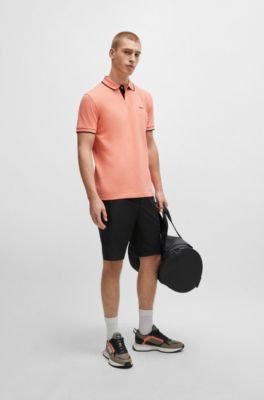 Polo slim fit de algod&oacute;n el&aacute;stico con detalles de la marca, Rojo claro