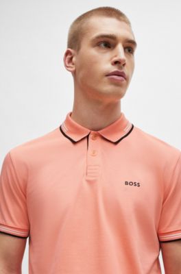 Polo slim fit de algod&oacute;n el&aacute;stico con detalles de la marca, Rojo claro