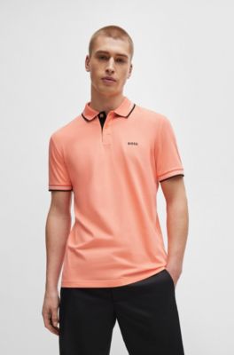 Polo slim fit de algod&oacute;n el&aacute;stico con detalles de la marca, Rojo claro