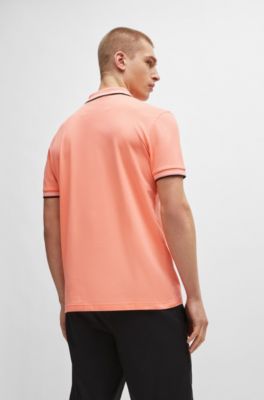 Polo slim fit de algod&oacute;n el&aacute;stico con detalles de la marca, Rojo claro