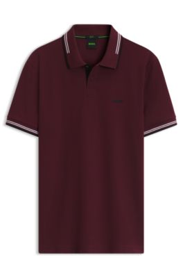 Slim-fit polo shirt with contrast-stripe details, Dark pink