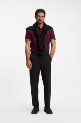 Polo slim fit con detalles de rayas en contraste, Rosa oscuro