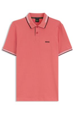 Polo slim fit con detalles de rayas en contraste, Pink
