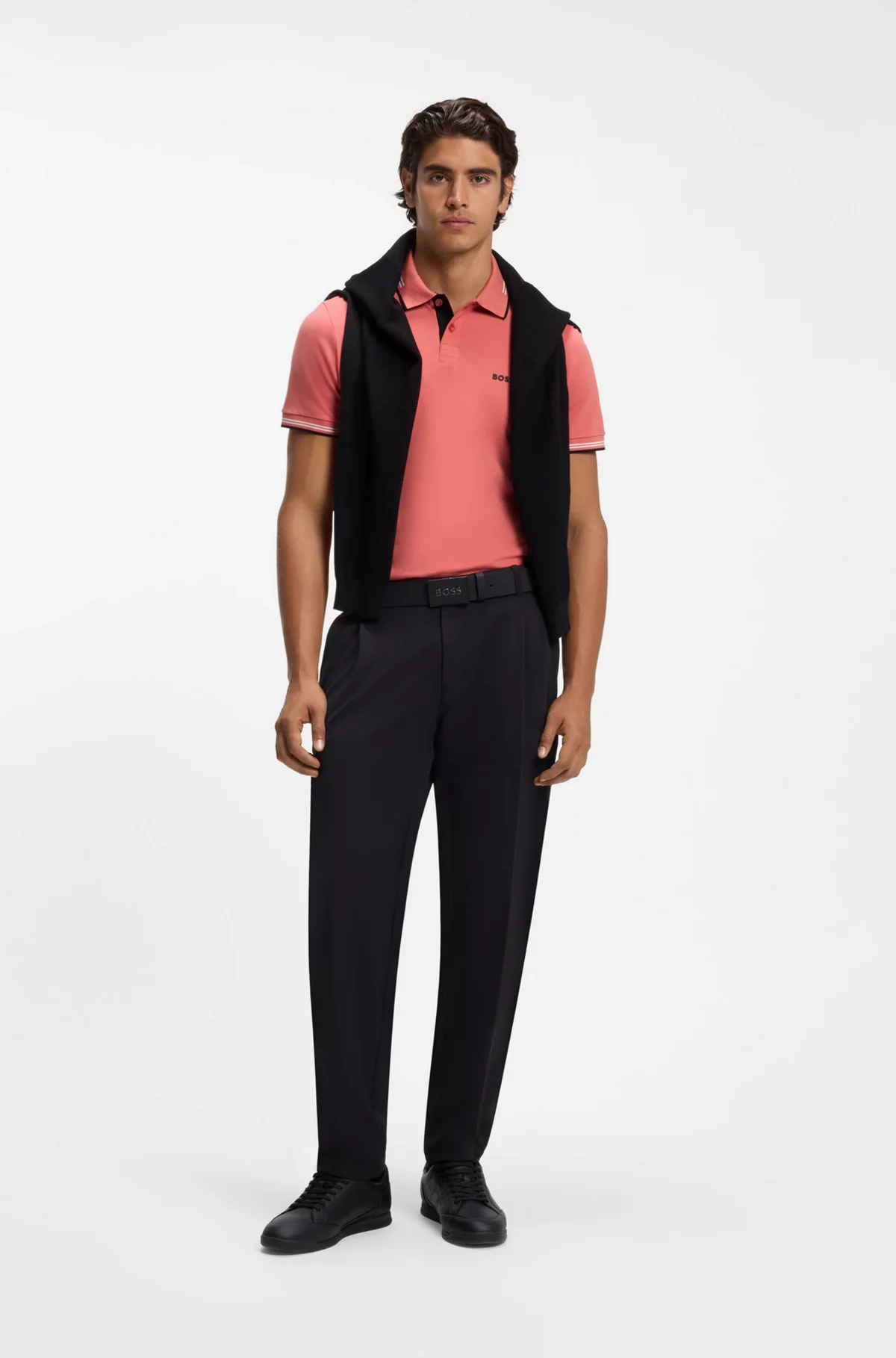 Polo slim fit de algodón elástico con detalles de la marca, Pink