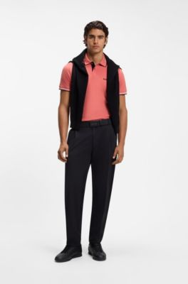 Slim-fit polo shirt with contrast-stripe details, Pink