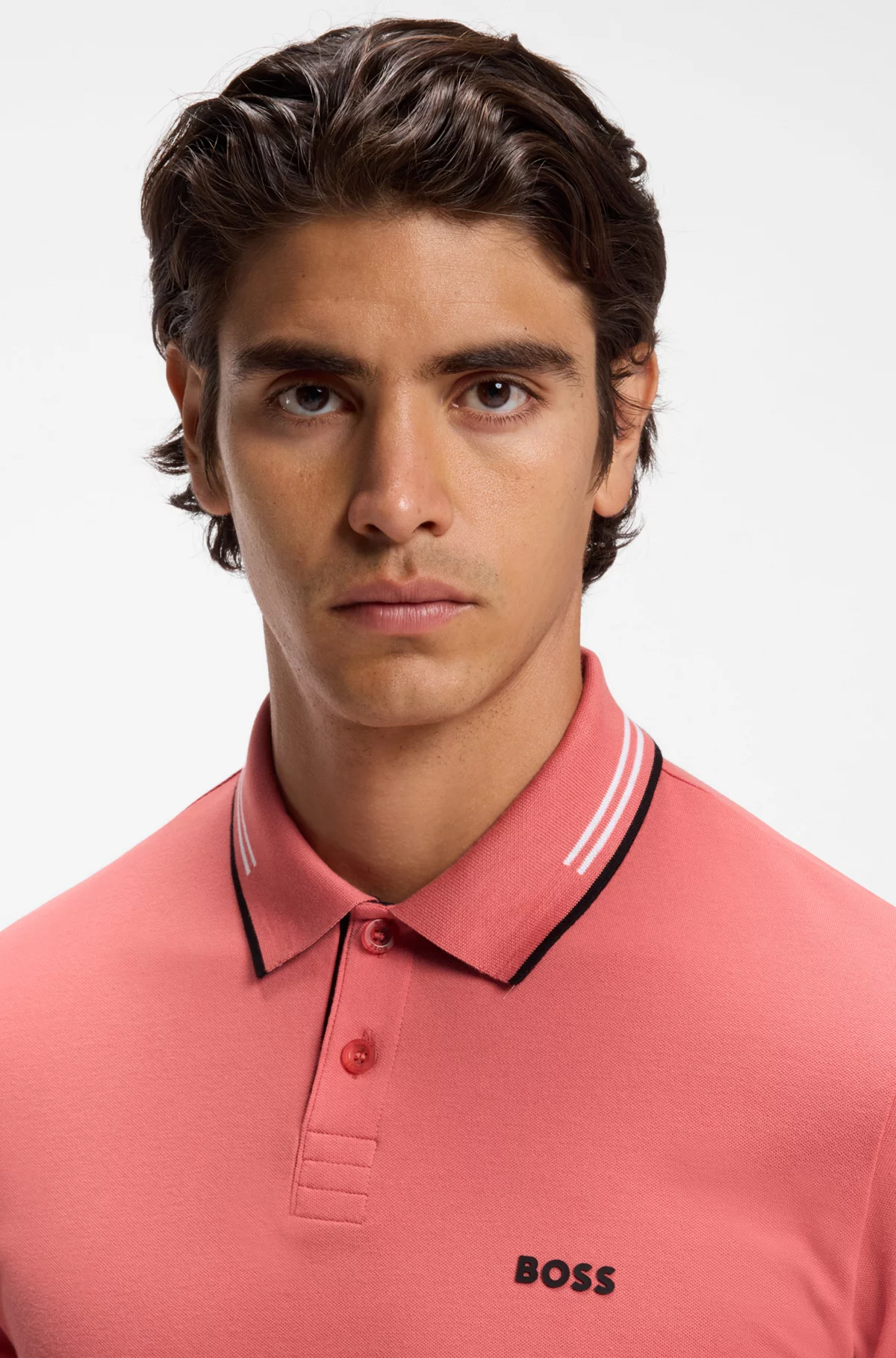 Polo slim fit de algodón elástico con detalles de la marca, Pink