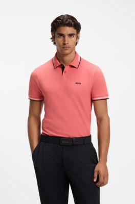 Polo slim fit con detalles de rayas en contraste, Pink