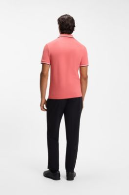 Polo slim fit con detalles de rayas en contraste, Pink