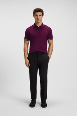 Stretch-cotton slim-fit polo shirt with branding and stripes, Pink